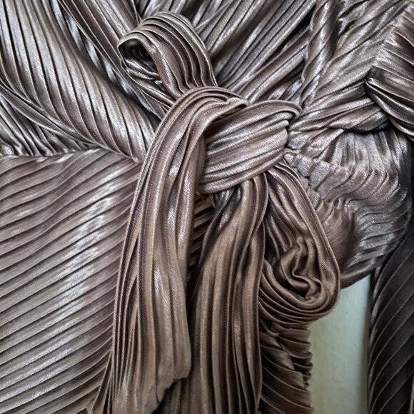 Express, Faux Wrap, Banded Bottom, Shimmery Chocolate Color V-Neck Blouse - Picture 7 of 8